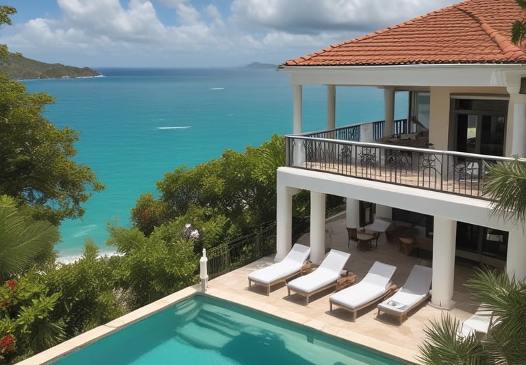 A beautiful Sydney villa with a sparkling swimming pool surrounded by greenery.