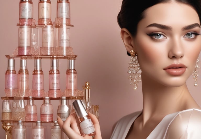 A vibrant flat lay of skincare bottles, creams, and natural beauty ingredients on a clean white surface.