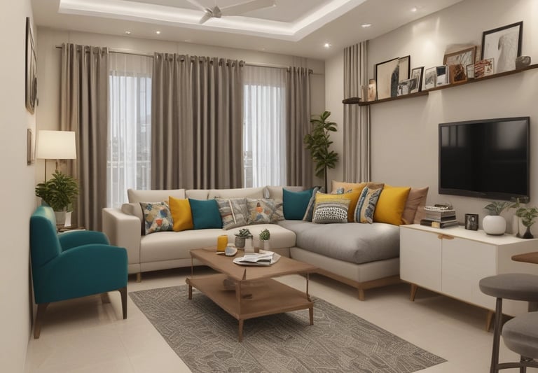 A bright and spacious 2 BHK apartment layout with modern interiors and ample natural light.
