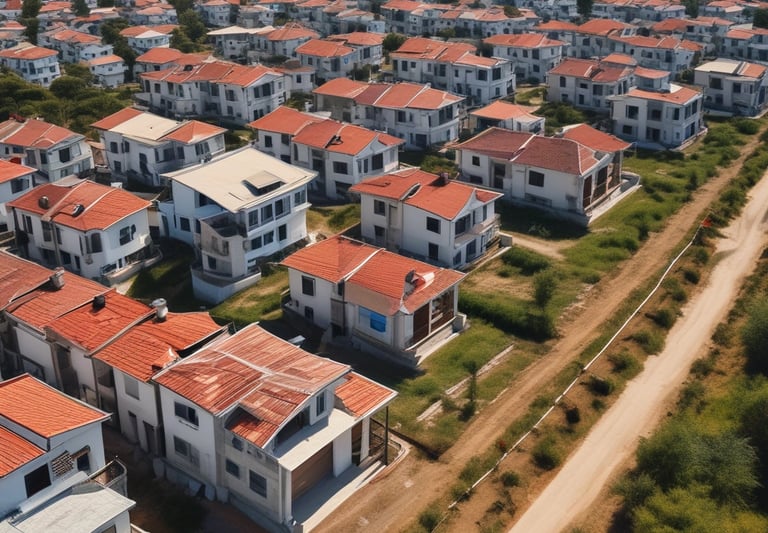 A peaceful rural plot with green grass and a clear blue sky.