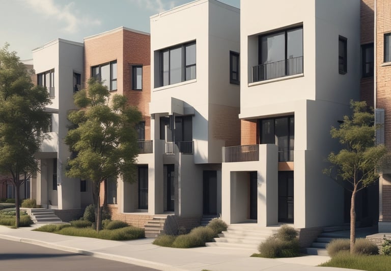 A long, empty road stretches beside a large building with ornate architecture, featuring archways and geometric designs. The building, which is under construction or renovation, is illuminated by bright sunlight against a clear, turquoise sky. Scaffolding and construction materials are visible, suggesting ongoing work.