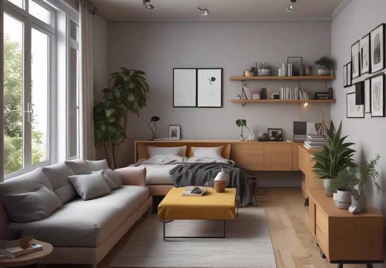 A cozy two-bedroom cottage with a charming garden and white picket fence under a clear blue sky.