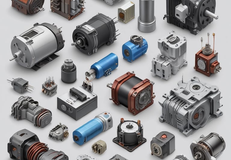 AC/DC Motors, Gearboxes, AC/DC Relays  Electromagnets, Capacitors, AC/DC Turbines, Fans, Toroidal Tr
