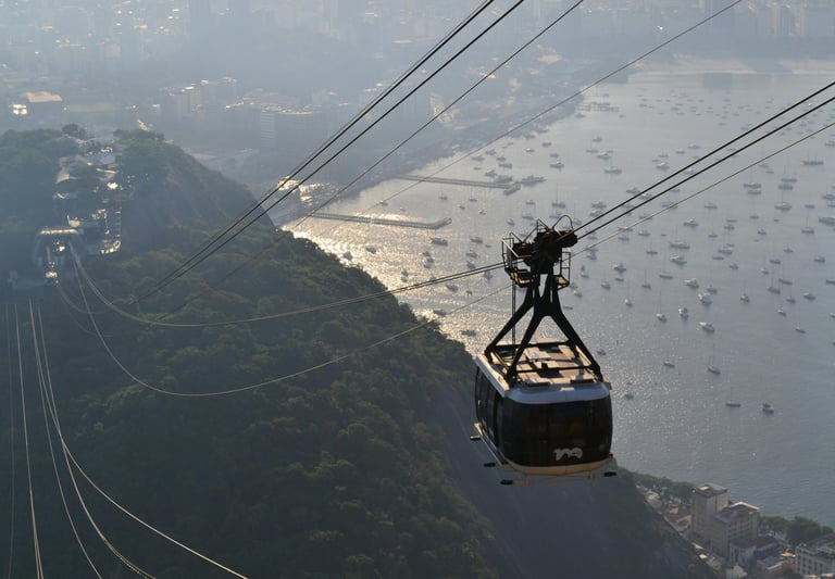 a cable car is shown in this picture, Pão de açucar, Rio de Janeiro, Brasil