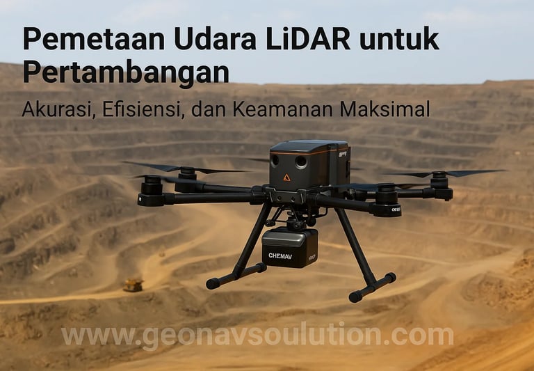 Drone Geonavsolution dengan LiDAR melakukan pemetaan udara di area tambang terbuka