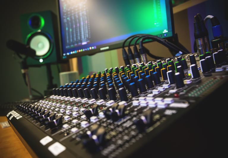 a sound board with a microphone and a monitor