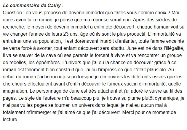 avis livre les éphémères sont éternels azelma sigaux cathy