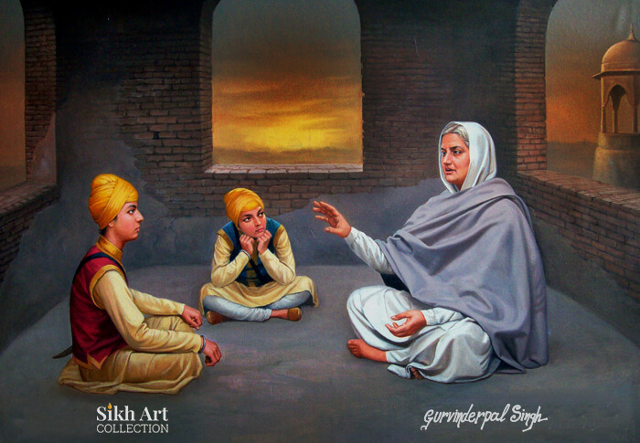 Choote Sahibzade with Mata Gujri Ji at Thanda Burj