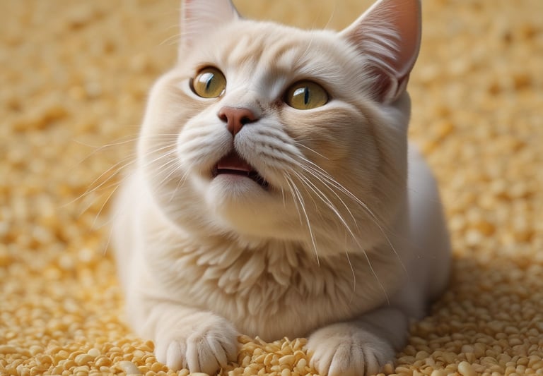 A cozy cat lounging on a green eco-friendly cat bed surrounded by natural cardboard scratchers.