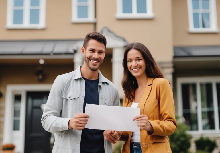 A charming two-story family home with a bright garden and cozy porch.