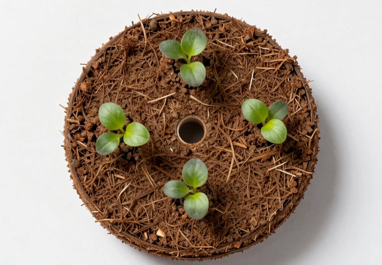 A close-up of rich, moist coco peat blocks stacked neatly, highlighting their fine texture and organic quality.