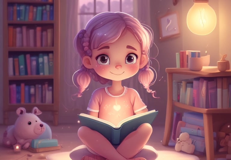 A vibrant digital painting of a cozy loft studio filled with colorful art supplies and glowing screens.