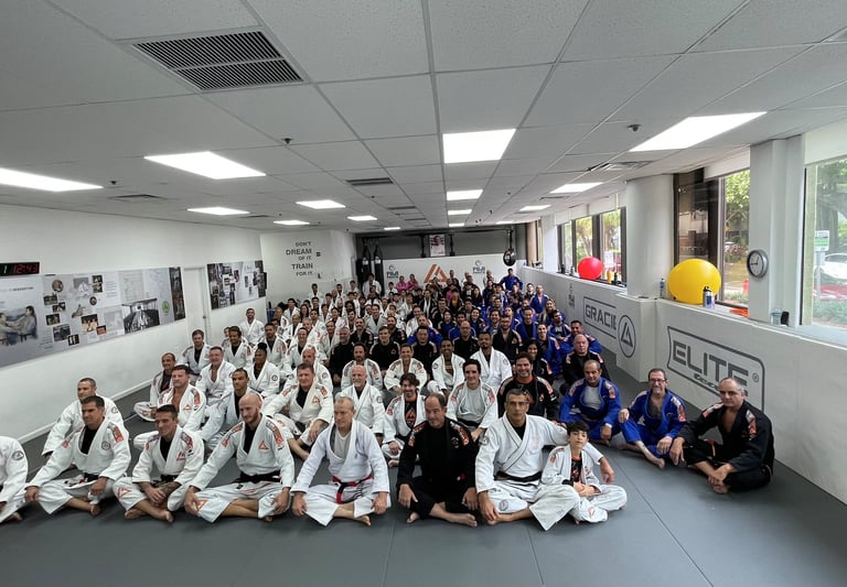 an image of all the students at rilion Gracie jiu jitsu headquarters after a promotion ceremony