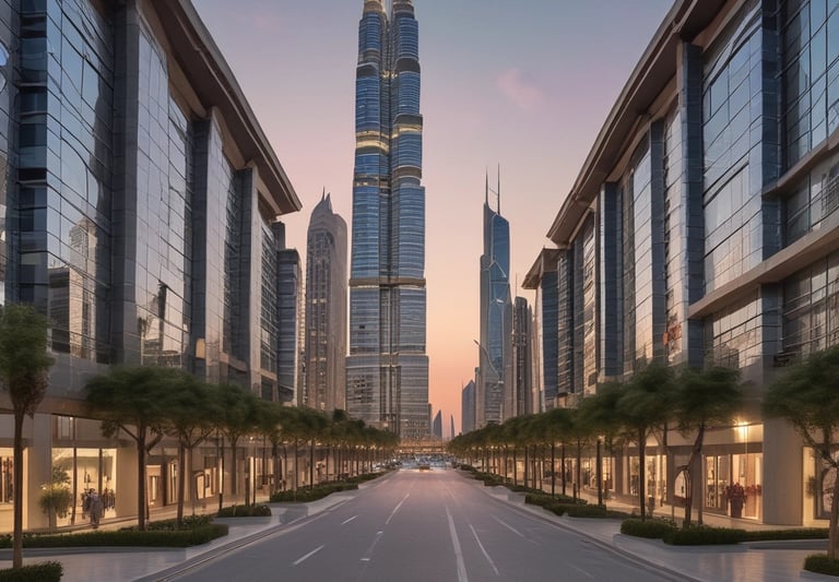 A large, luxurious house with warm lighting, surrounded by palm trees and greenery. The facade is constructed with stone and features ornate railing and balustrades. The scene is set at night, with strategic lighting illuminating parts of the building and vegetation, creating an inviting atmosphere.