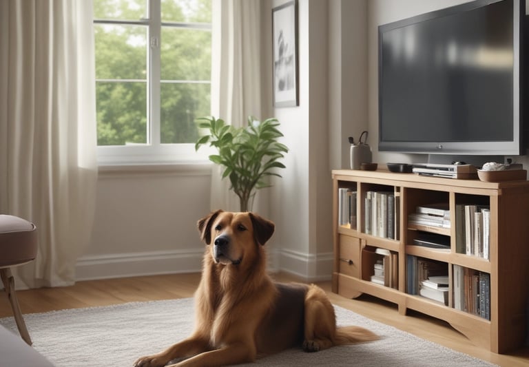 A happy dog playing in a green park with a bright blue sky in the background.