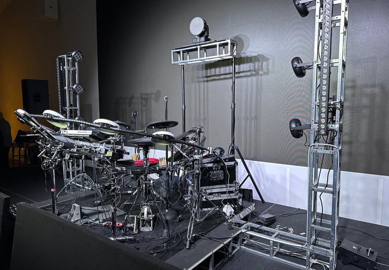 a drum kit with a lighting set up