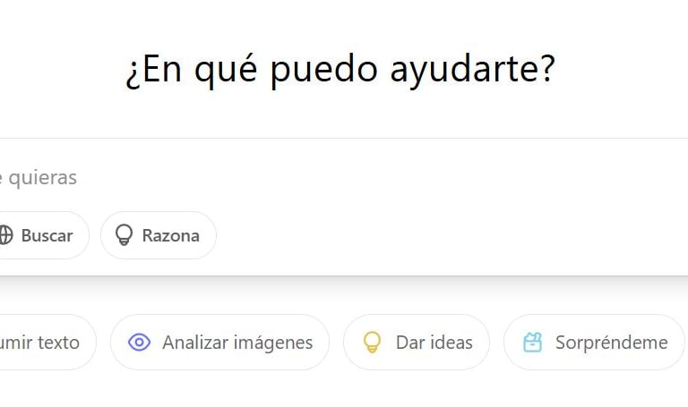 Captura de pantalla de la intrfaz del chatbot de ChatGPT; cuadro de texto central para escribir .