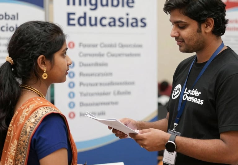 A friendly consultant advising a client with immigration paperwork.