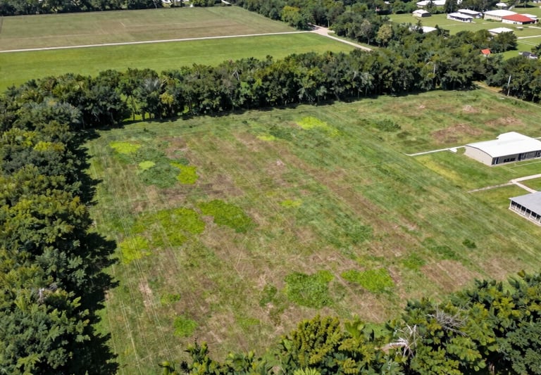 A wide aerial view of a 60-acre raw land parcel in Texas, ready for residential development.