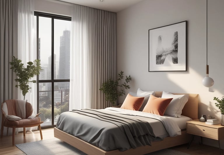 Balcony overlooking the Yarra River with comfortable seating and ambient evening lighting.