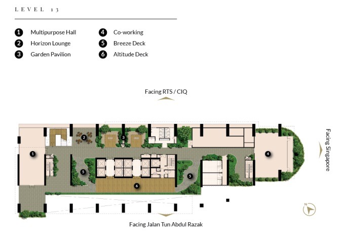 Level 13 floor plan for Bukit Chagar Living featuring Co-working space, Multipurpose Hall, and Horizon Lounge.