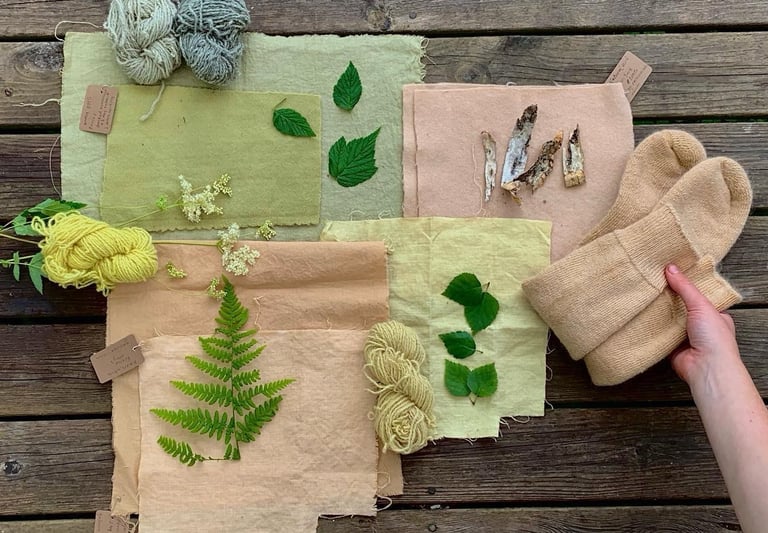 plant dyed fabric with original plants