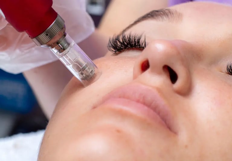 woman getting microneedling on her face