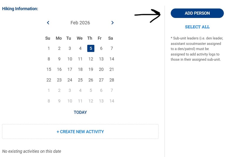 On this screen you will wand to select the date, add all attendees using the "add person" button.