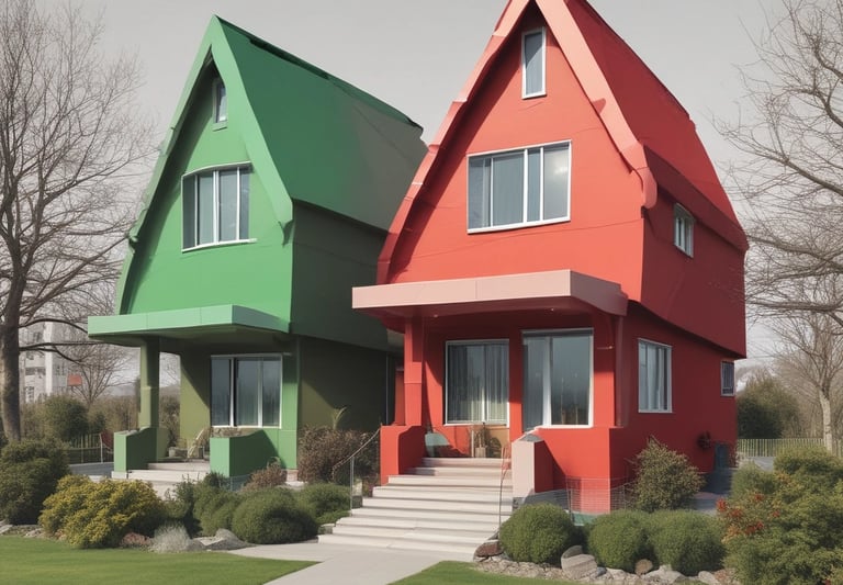orange and blue concrete painted house