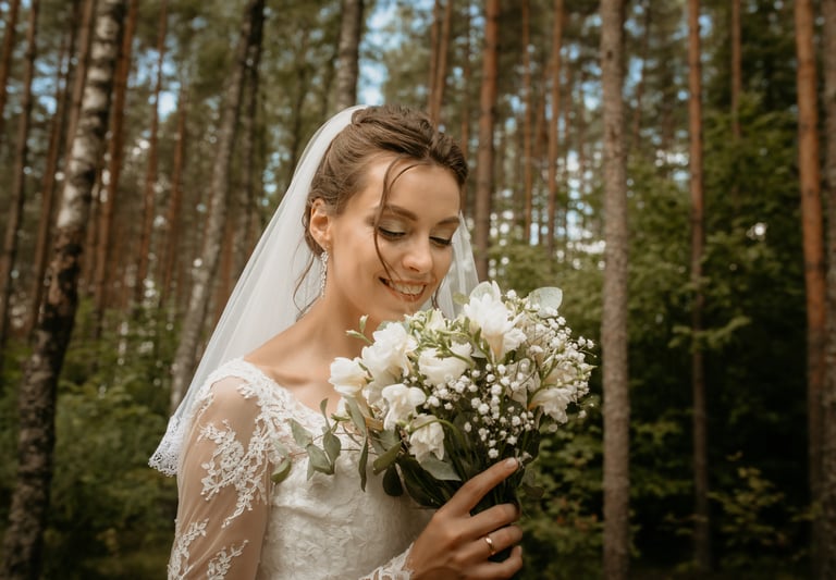 Laiminga jaunoji su puokšte gėlių. vestuviu-fotografija-Zarasai