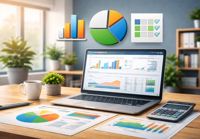 Business spreadsheet templates dashboard showing financial data analytics on laptop screen