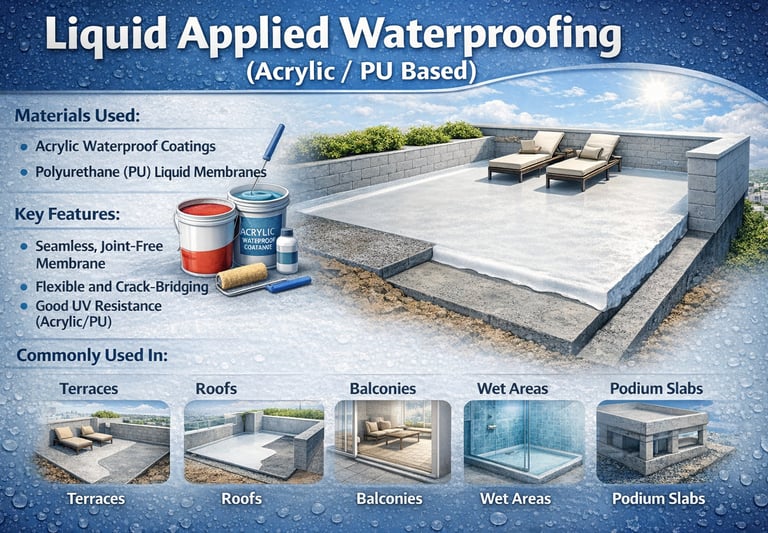 LIQUID APPLIED ACRYLIC OR PU BASED WATERPROOFING