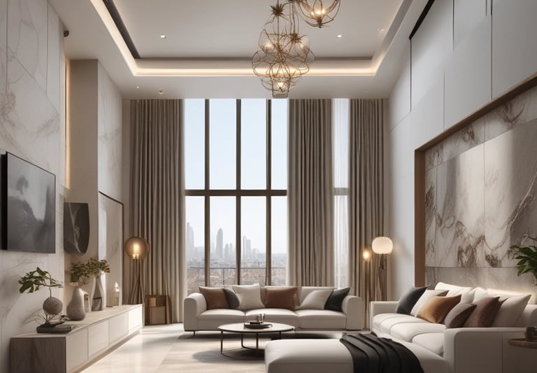 A bright and airy 3 BHK living room with modern interiors and large windows at Sobha Rivana.