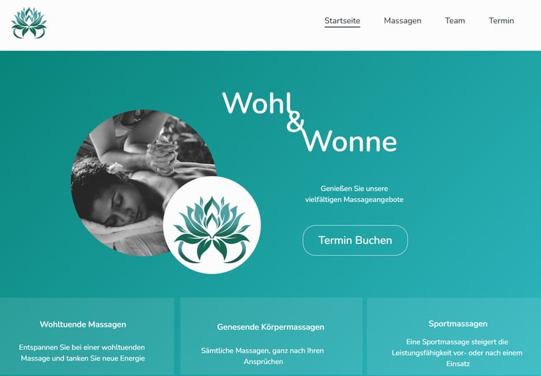Eine klassische Website für ein Massagesalon mit modernem, grünen Design
