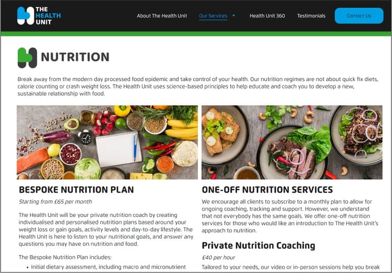 Screenshot of The Health Unit's Nutrition section to showcase use of brand colours