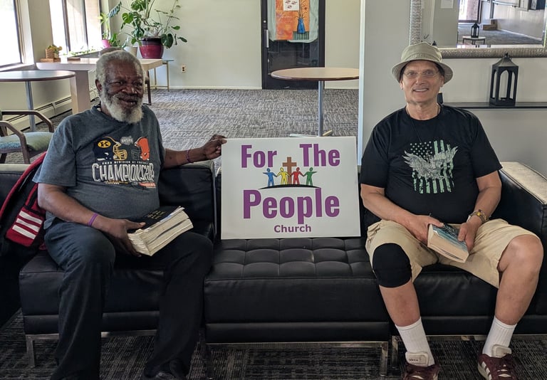 Fred and Carl smiling after our senior bible study.