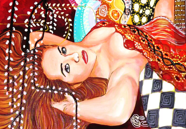 Abstraktes und figuratives Gemälde von Romeo Opincaru, lebendige Farben, Acryl auf Leinwand