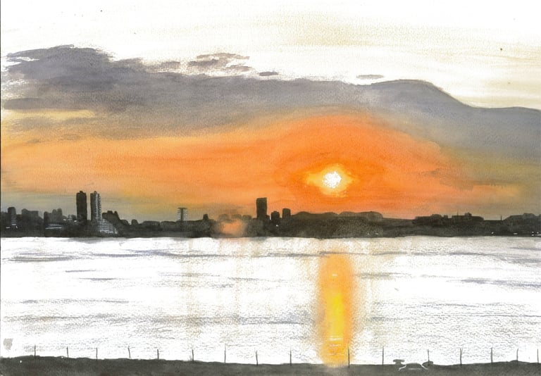 a painting of a sunset over Encarnacion