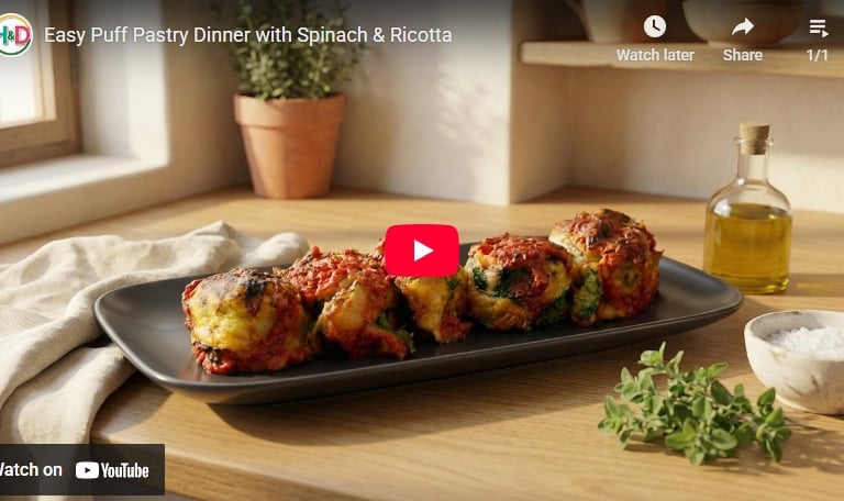 Spinach and ricotta puff pastry dinner video recipe