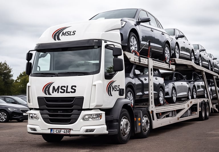 MSLS autovežis perveža pilną naujų automobilių partiją.