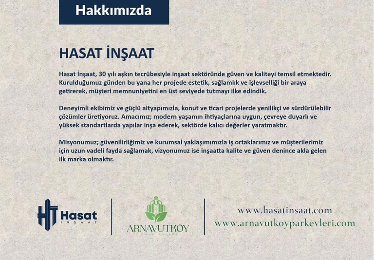 Hasat İnşaat kurumsal - Arnavutköy Park Evleri konut projesi