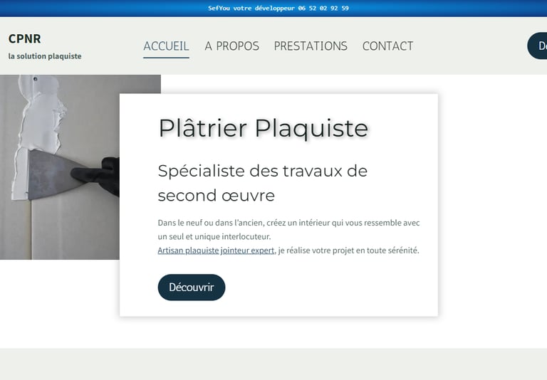 page d'accueil site plaquiste