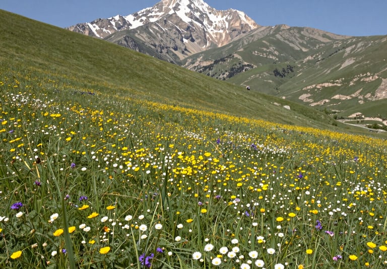 a woman sitting on a rock wall with a view of the mountains