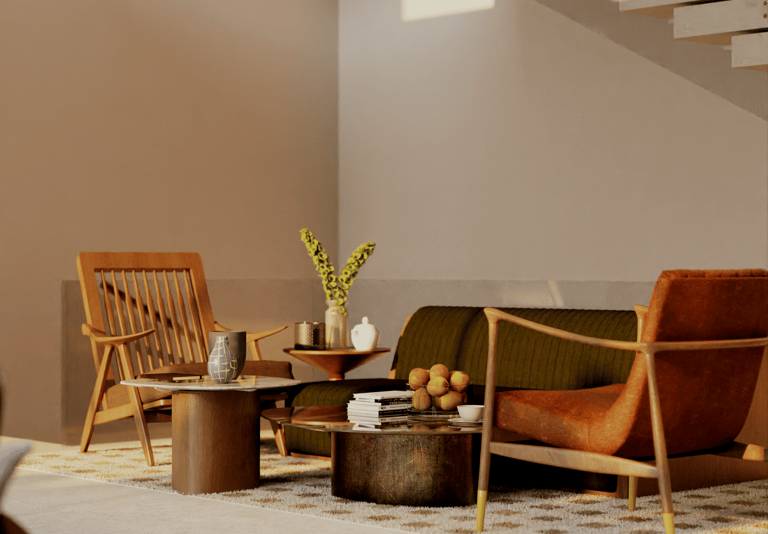 Bespoke living room design with armchairs and coffee table Dubai