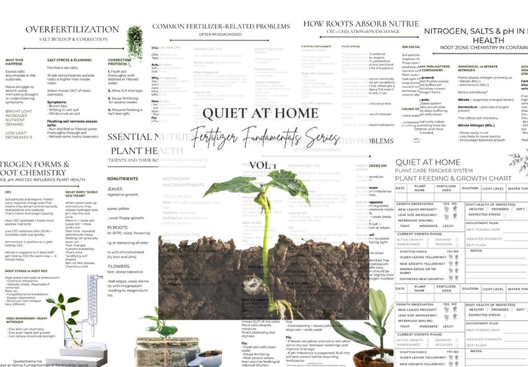 Printable houseplant fertilizer guide from Quiet at Home with dilution chart and feeding schedule to
