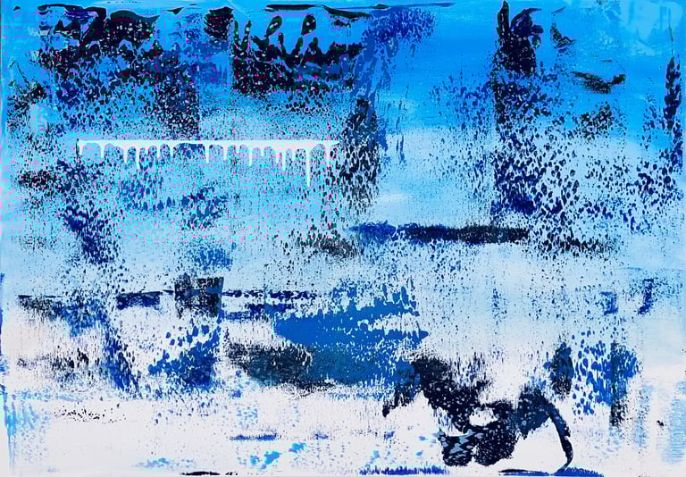Acrylic painting Acrylbild Acryl Gemälde Bild blau weiß Winter abstrakt blau weiß Winter