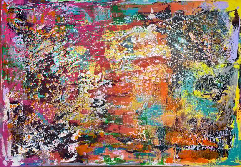 Acrylic painting Acrylbild Acryl Bild Gemälde abstrakt orange grün pink