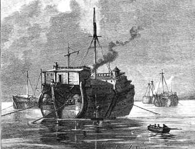 British hulks anchored in New York harbor used as prisons