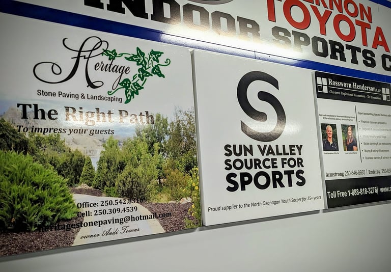 a sign for soccer centre vernon bc