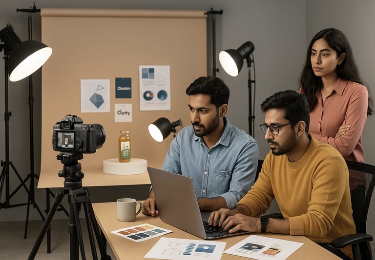 Photoshoots & Creative Content create image idea to a man and woman sitting at a table with a laptop